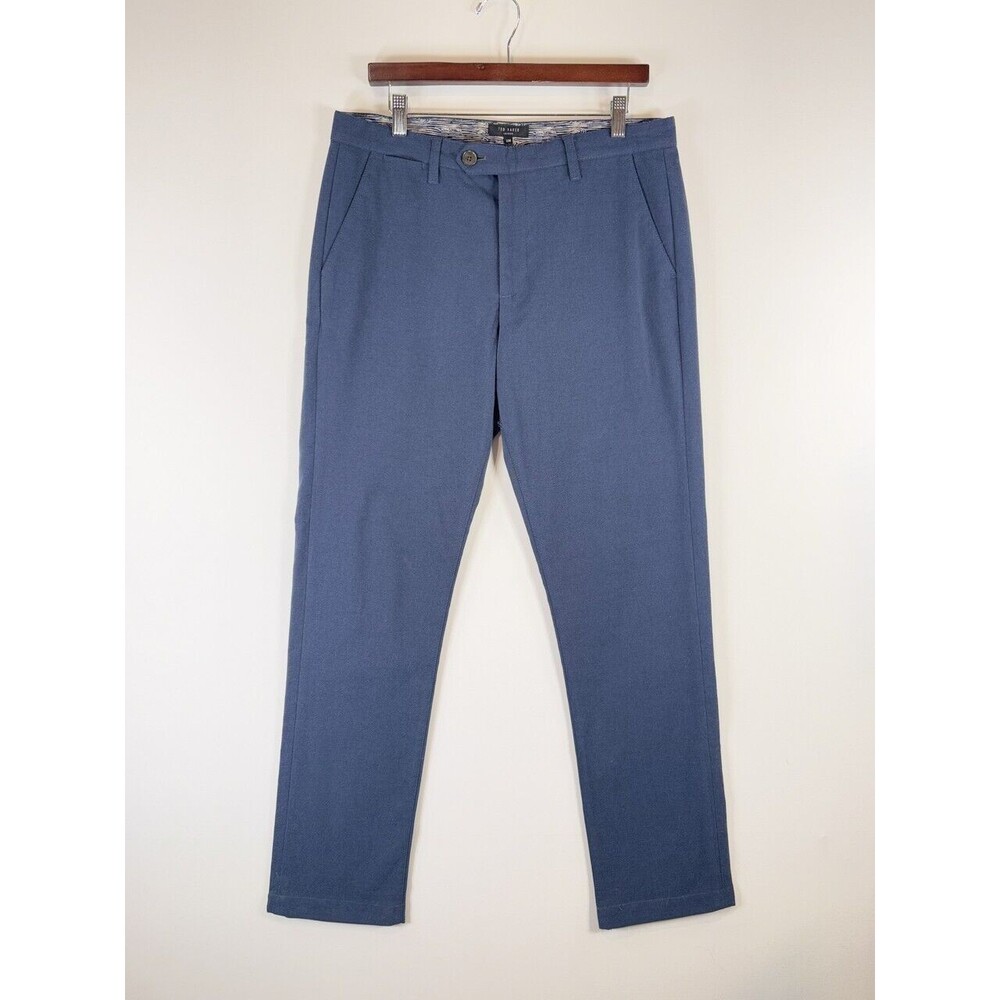 Ted Baker Men Dress Pants Blue Straight Flat Front Trouser Classic Stretch 33x31